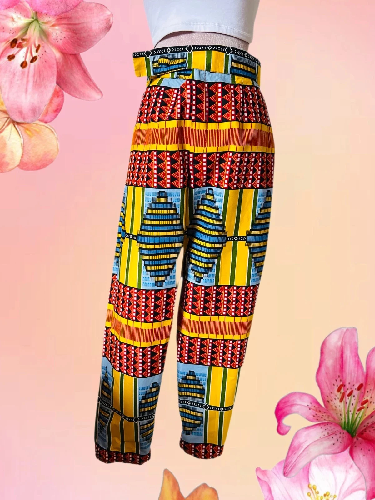 🧡🌈Handmade African Ethnic Boho Festival Pants Afro Chic Wax Cotton Pants 42/44💛🌈 – photo 3